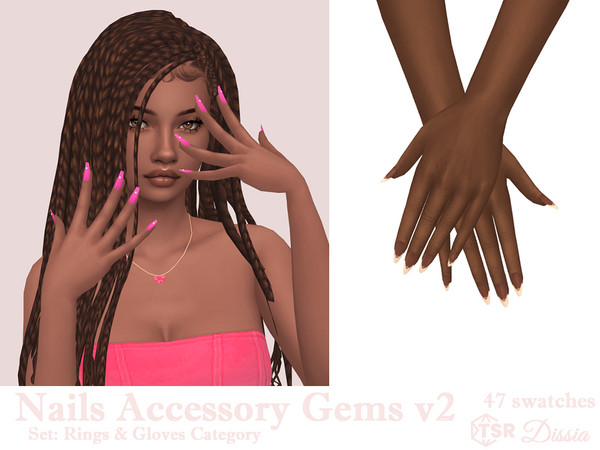 Sims 4 — Nails Accessory Gems v2 (Gloves) by Dissia — Rhinestones nails accessory - works for long nails!