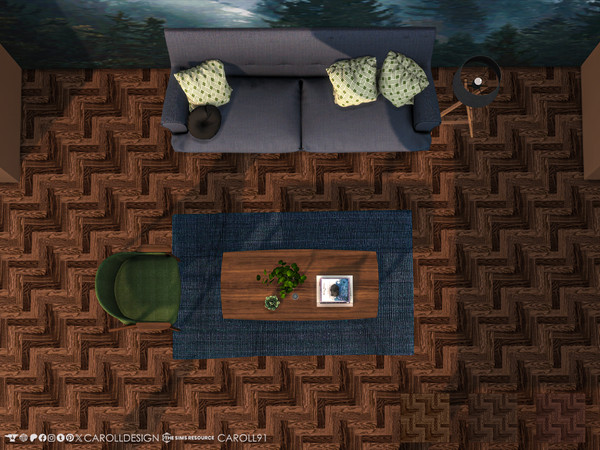 Sims 4 — Bosco Wood Parquet 3 by Caroll912 — A 3-swatch herringbone wood parquet floor in dark brown tones. Suitable for