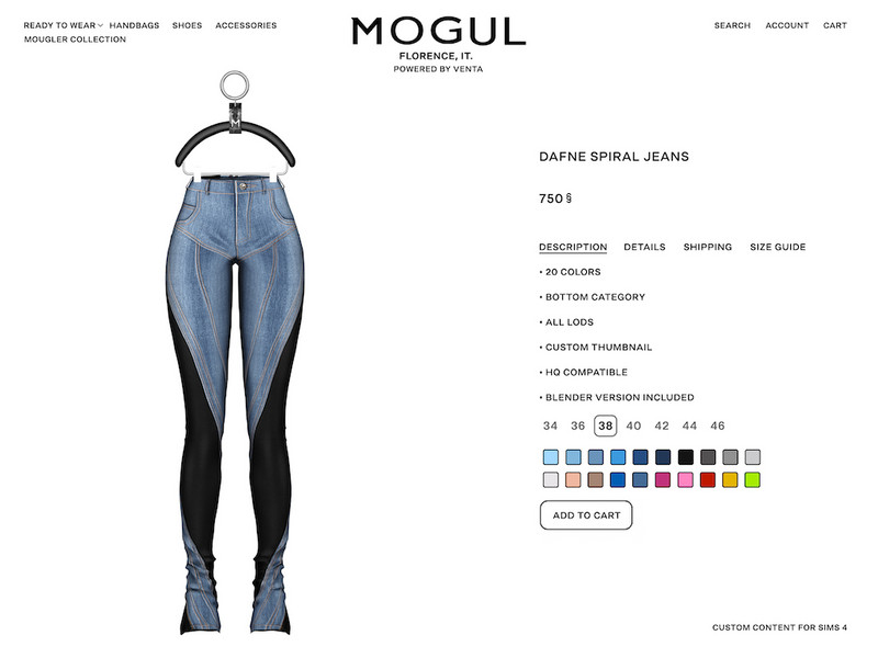 Sims 4 denim jeans romper and overall clothing CC MOGUL - Dafne Spiral Jeans (Patreon Exclusive) by VentaStudio