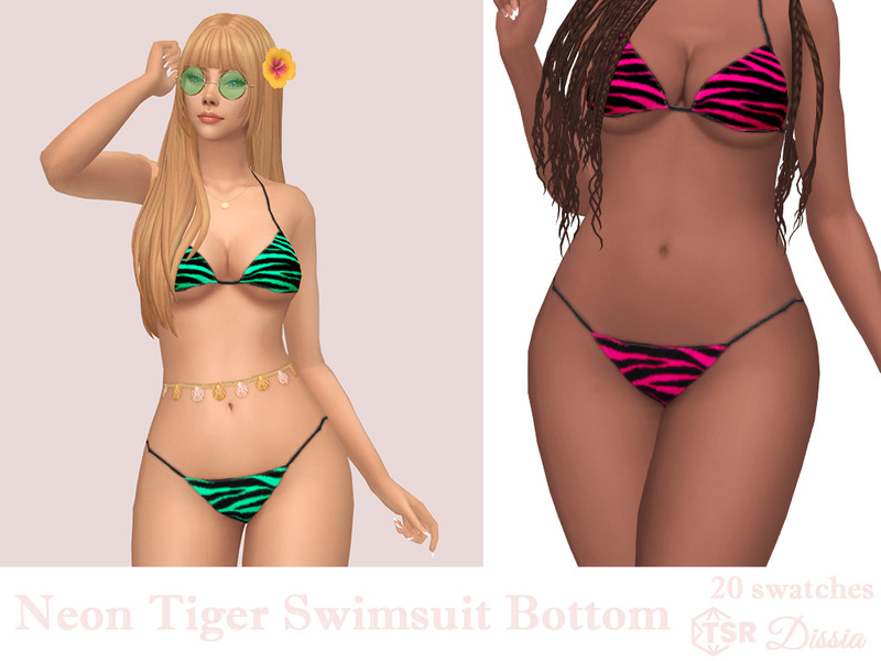 Sims 4 animal print and faux fur fashion CC Neon Tiger Swimsuit Bottom by Dissia