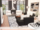 Sims 4 — Requinte Living Room by BlusterSims — Refined, modern living room blending soft neutrals with bold black