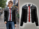 Sims 4 — Adult - Leather jacket outfit with plaid shirt and tie by Garfiel — A sharp layered outfit for adults featuring