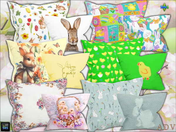 Sims 4 — ADV_Mabra_s4EasterSet05_pillows by MABRA2 — Easter pillows in 6 swatches