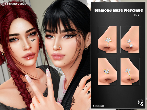 Sims 4 — Diamond Nose Piercings Pack by WisteriaSims — for woman - teen to elder - 4 swatches