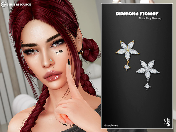 Sims 4 — Flower_NoseRing Left by WisteriaSims — for woman - teen to elder - 4 swatches
