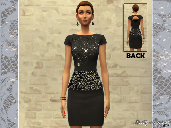 Sims 4 — New Year's Eve lace - Black short sleeve dress by Bettyboopjade — Black short sleeve dress party for young adult