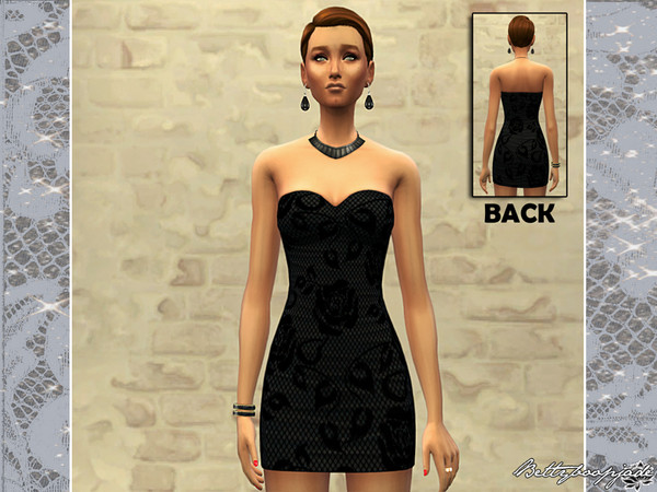 Sims 4 — New Year's Eve lace - Black dress by Bettyboopjade — Strapless black dress party for young adult woman with
