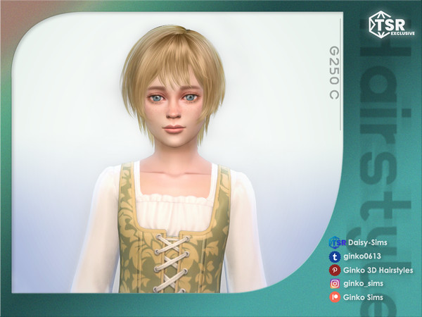 Sims 4 — Short Bob Hair with Bangs for Children - Ginko 250C by Daisy-Sims — 21 base colors + 9 ombre colors