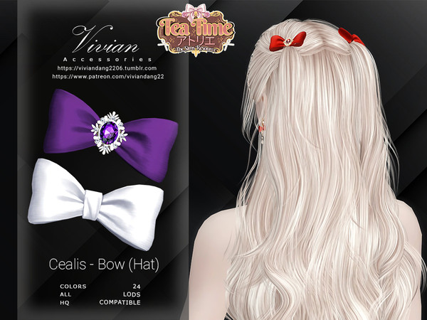 Sims 4 — VivianDang_AF_Hair_CaelisBow by VivianDang — - 2 versions (with and without Jewel)
