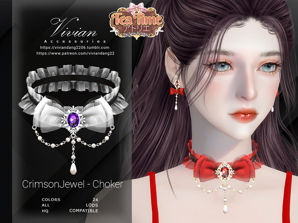 Sims 4 — VivianDang_AF_Choker_CrimsonJewel by VivianDang — - 2 version: With alpha and without