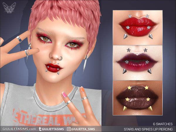 Sims 4 — Stars And Spikes Lip Piercing by feyona — Stars And Spikes Lip Piercing set comes with 6 swatches.