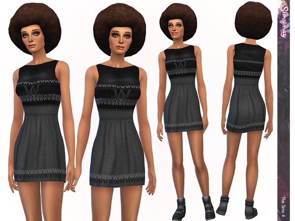 Sims 4 — W Collection - Leather Jacquard Dress by Simsimay — Inspired by designer and brand collabration, Dress for