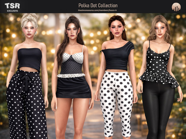 Sims 4 — SET-Polka Dot Collection BD1661 by busra-tr — - Set Inclued : Top x4 - Skirt - Legging x2 - Pants - 1 Swatches