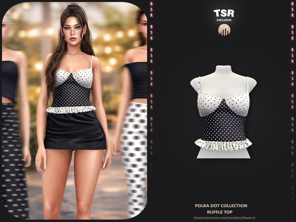 Sims 4 — Polka Dot Collection - 1 Ruffle Top BD1661 by busra-tr — - Set Inclued : Top x4 - Skirt - Legging x2 - Pants - 1