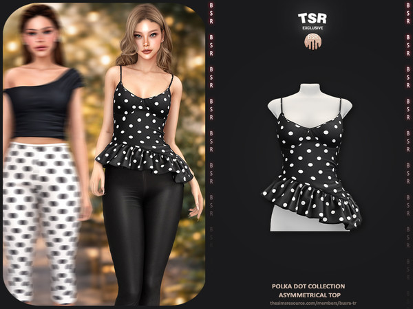 Sims 4 — Polka Dot Collection - 3 Asymmetrical Top BD1661 by busra-tr — - Set Inclued : Top x4 - Skirt - Legging x2 -