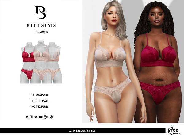 Sims 4 — Satin Lace Detail Set by Bill_Sims — This set includes a bustier and a pair of matching briefs in a satin