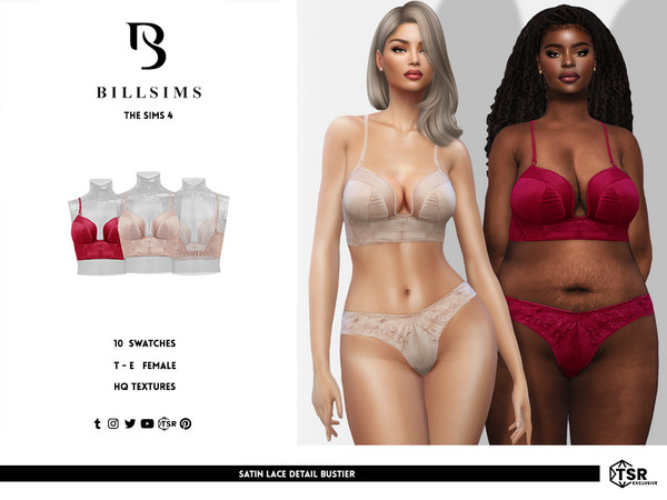 Sims 4 — Satin Lace Detail Bustier by Bill_Sims — This set includes a bustier and a pair of matching briefs in a satin