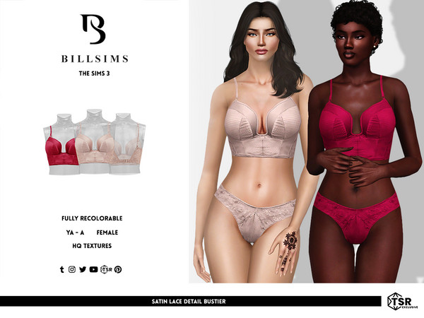 Sims 3 — Satin Lace Detail Bustier by Bill_Sims — This top features a satin material with lace detailing! - Female,