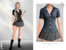 Sims 4 — STRIPED SHIRT+PLEATED SKIRT by ZNsims — stripes, shirts, short skirts, short-sleeved tops, pleated skirts