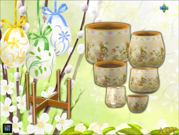 Sims 4 — ADV_Mabra_s4EasterSet09_plantpotv4 by MABRA2 — A set of plantpots in 6 sizes and a plantpot stand