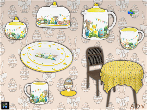 Sims 4 — ADV_Mabra_s4EasterSet17_milk by MABRA2 — Dining table and chair with Easter tableware