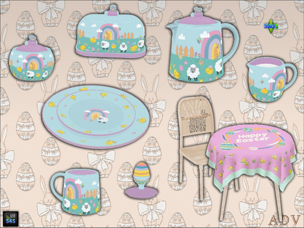 Sims 4 — ADV_Mabra_s4EasterSet18_mug by MABRA2 — Dining table with chair and Easter tableware