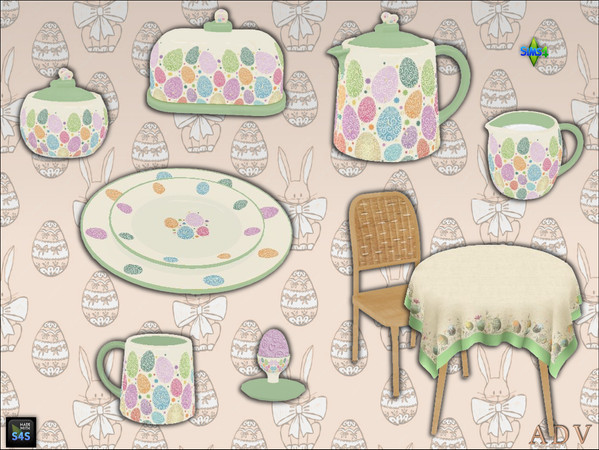 Sims 4 — ADV_Mabra_s4EasterSet19 by MABRA2 — Dining table with chair and Easter tableware