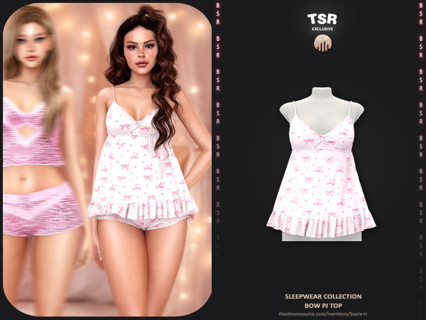 Sims 4 — Sleepwear Collection - 2 Bow Pj Top BD1662 by busra-tr — - Set Inclued : Top x4 - Short x4 - 5 Swatches