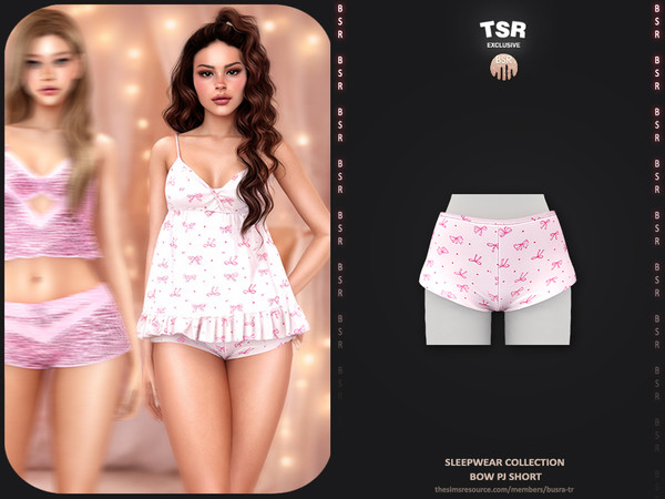 Sims 4 — Sleepwear Collection - 2 Bow Pj Short BD1662 by busra-tr — - Set Inclued : Top x4 - Short x4 - 5 Swatches