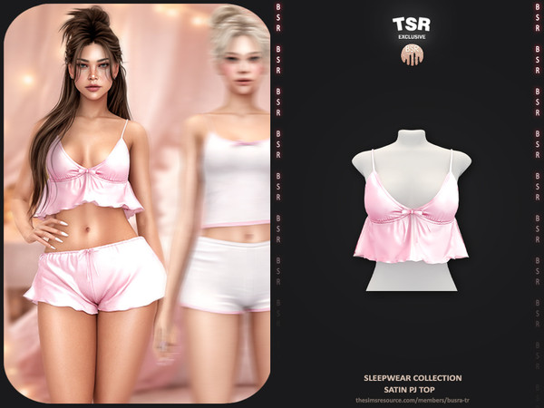 Sims 4 — Sleepwear Collection - 3 Satin Pj Top BD1662 by busra-tr — - Set Inclued : Top x4 - Short x4 - 5 Swatches