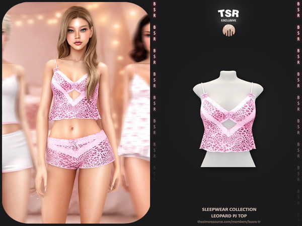 Sims 4 — Sleepwear Collection - 4 Leopard Pj Top BD1662 by busra-tr — - Set Inclued : Top x4 - Short x4 - 5 Swatches