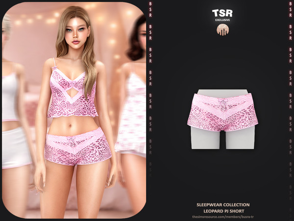 Sims 4 — Sleepwear Collection - 4 Leopard Pj Short BD1662 by busra-tr — - Set Inclued : Top x4 - Short x4 - 5 Swatches