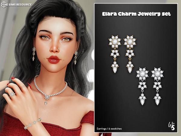Sims 4 — Elara Charm Earrings by WisteriaSims — Add a touch of delicate sparkle to your Sims with the Elara Charm Jewelry