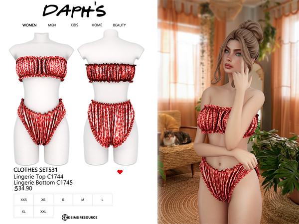 Sims 4 — CLOTHES SET531 by Daph's — A delicate and stylish lingerie set featuring a textured bandeau top and matching