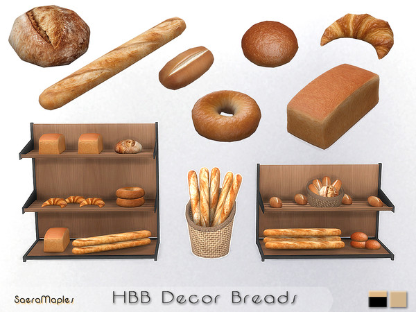 Sims 4 — Honey Bun Bakery Bread Set by SaeraMaples — Decorative bread set and shelves add-on for the Honey Bun Bakery.