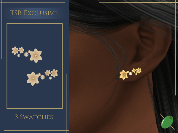 Sims 4 — Aria Studs by Pitted0live — Stud earrings with cute metal flowers and gold beads Custom catalog image