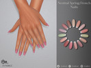 Sims 4 — Neutral Spring French Nails by LVNDRCC — Moderate almonds with a french tip white geometric detail, in a variety