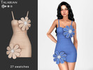 Sims 4 — Bristol Floral Applique Mini Dress by talarian — Fitted spaghetti-strap mini dress with oversized flower