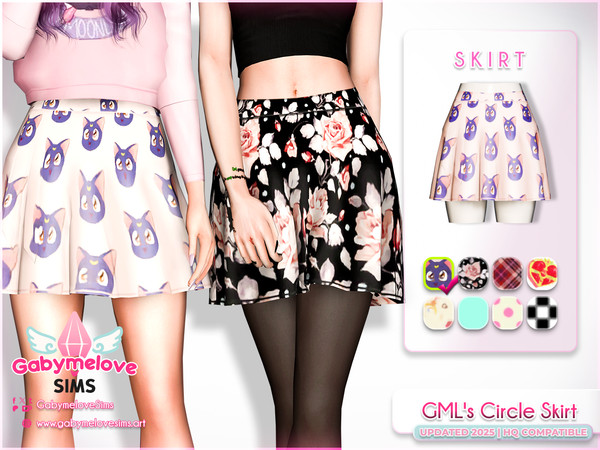 Sims 4 — GML's Circle Skirt - Romantic Garden by GabymeloveSims — Falda redonda en 8 estilos o estampados diferentes.