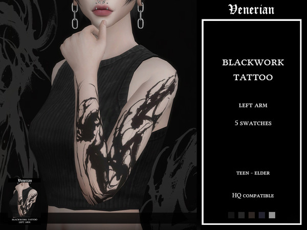 Sims 4 — Blackwork Arm Tattoo by Venerian by Venerian — 5 swatches Found in the left arm tattoo category No gender or