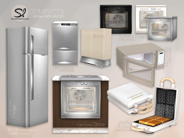 Sims 4 — Compacta Kitchen Appliances by SIMcredible! — This set has the Compacta series appliances for your sims.
