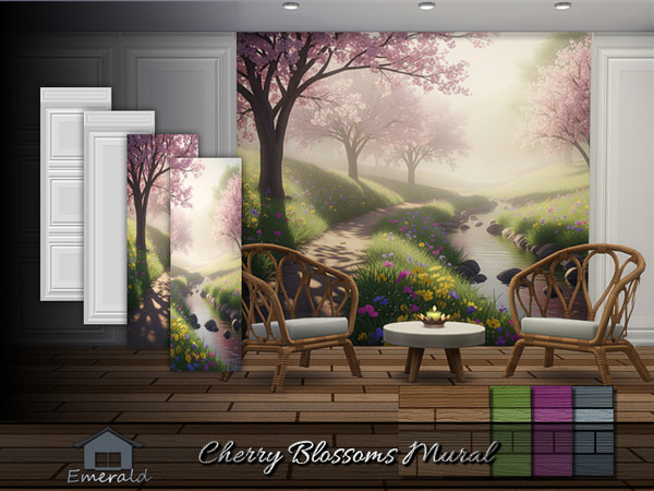 Sims 4 — Cherry Blossoms Mural by Emerald — Cherry Blossoms offer vibrant spring to summer blooming in shades from soft
