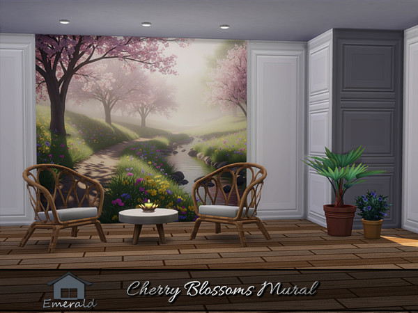 Sims 4 — Cherry Blossoms Mural 1 by Emerald — Cherry Blossoms offer vibrant spring to summer blooming in shades from soft