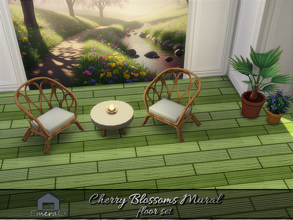 Sims 4 — Cherry Blossoms Mural floor 2 by Emerald — Cherry Blossoms offer vibrant spring to summer blooming in shades