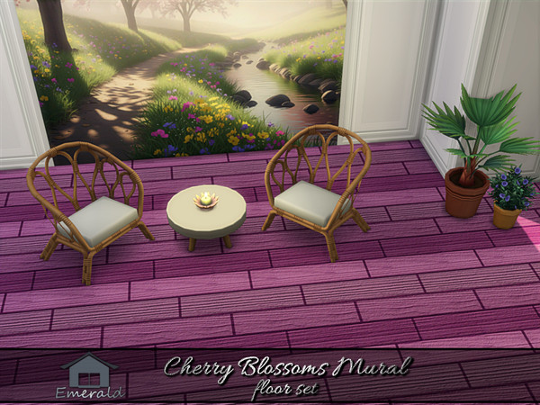Sims 4 — Cherry Blossoms Mural floor 5 by Emerald — Cherry Blossoms offer vibrant spring to summer blooming in shades