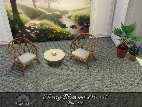 Sims 4 — Cherry Blossoms Mural floor 6 by Emerald — Cherry Blossoms offer vibrant spring to summer blooming in shades