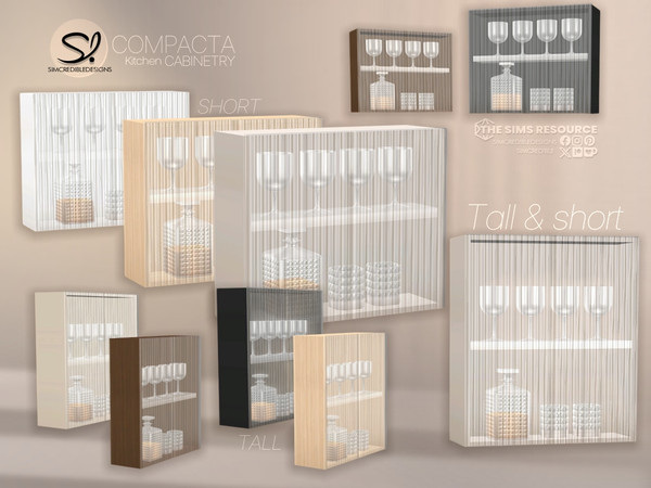 Sims 4 — Compacta Kitchen Wall Cabinet Glass Low by SIMcredible! — - Counter
