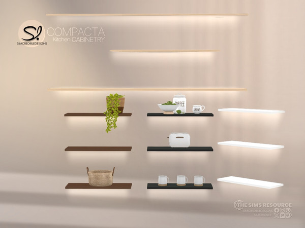 Sims 4 — Compacta Kitchen Wall Shelves by SIMcredible! — - Counter