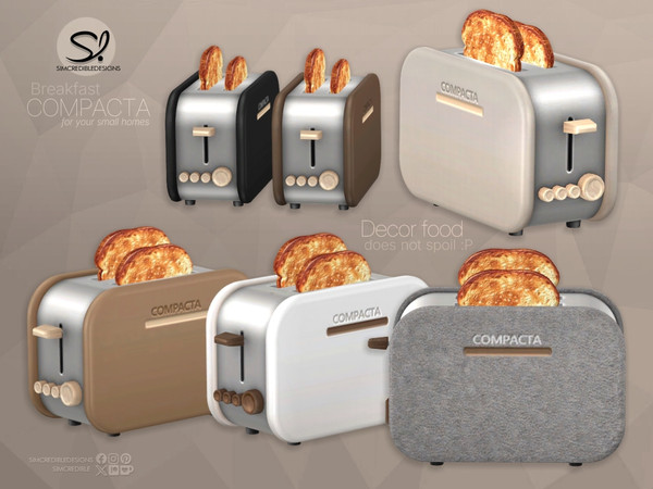 Sims 4 — Compacta Breakfast Toaster with Toasts by SIMcredible! — Hot chocolate tray is functional. All other items are