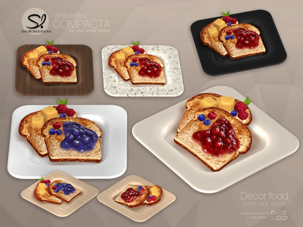 Sims 4 — Compacta Breakfast Toast with Jam by SIMcredible! — Hot chocolate tray is functional. All other items are decor